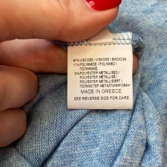 Conquista Light Blue Melange Knit V-Neck Top (L/42) - Picture 5 of 6
